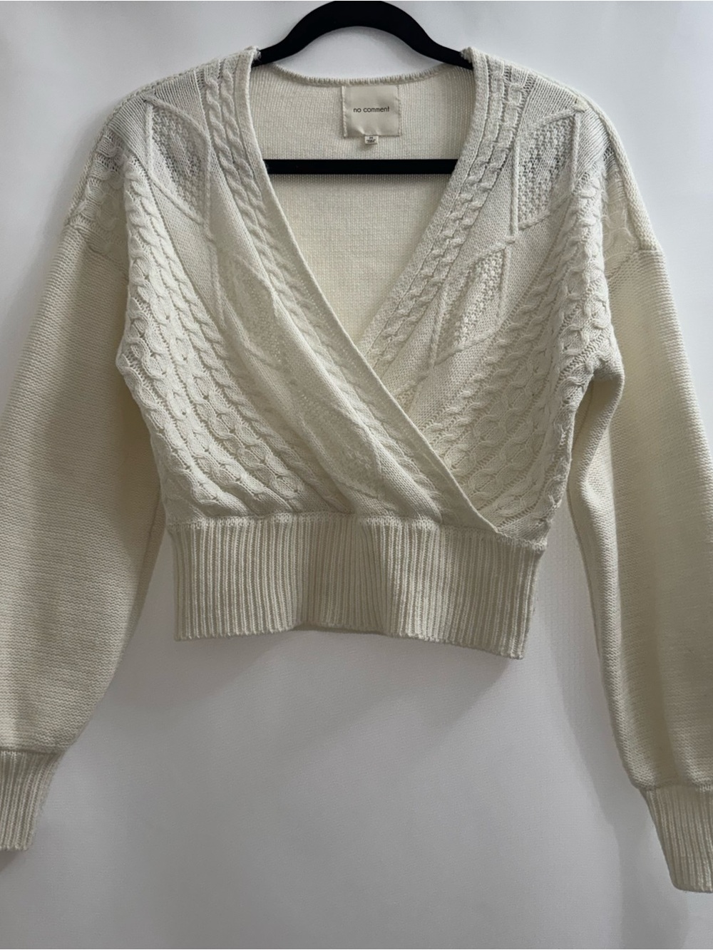 No Comment Cream Cable Knit Wrap Cropped Sweater – Size M